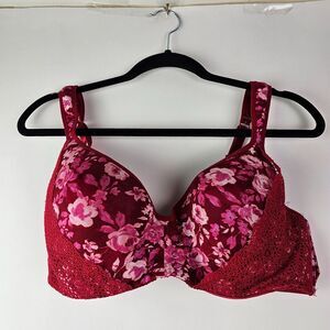 Jessica Simpson Floral‎ Lace Underwire Bra Red 42C Padded Cups Adjustable Straps